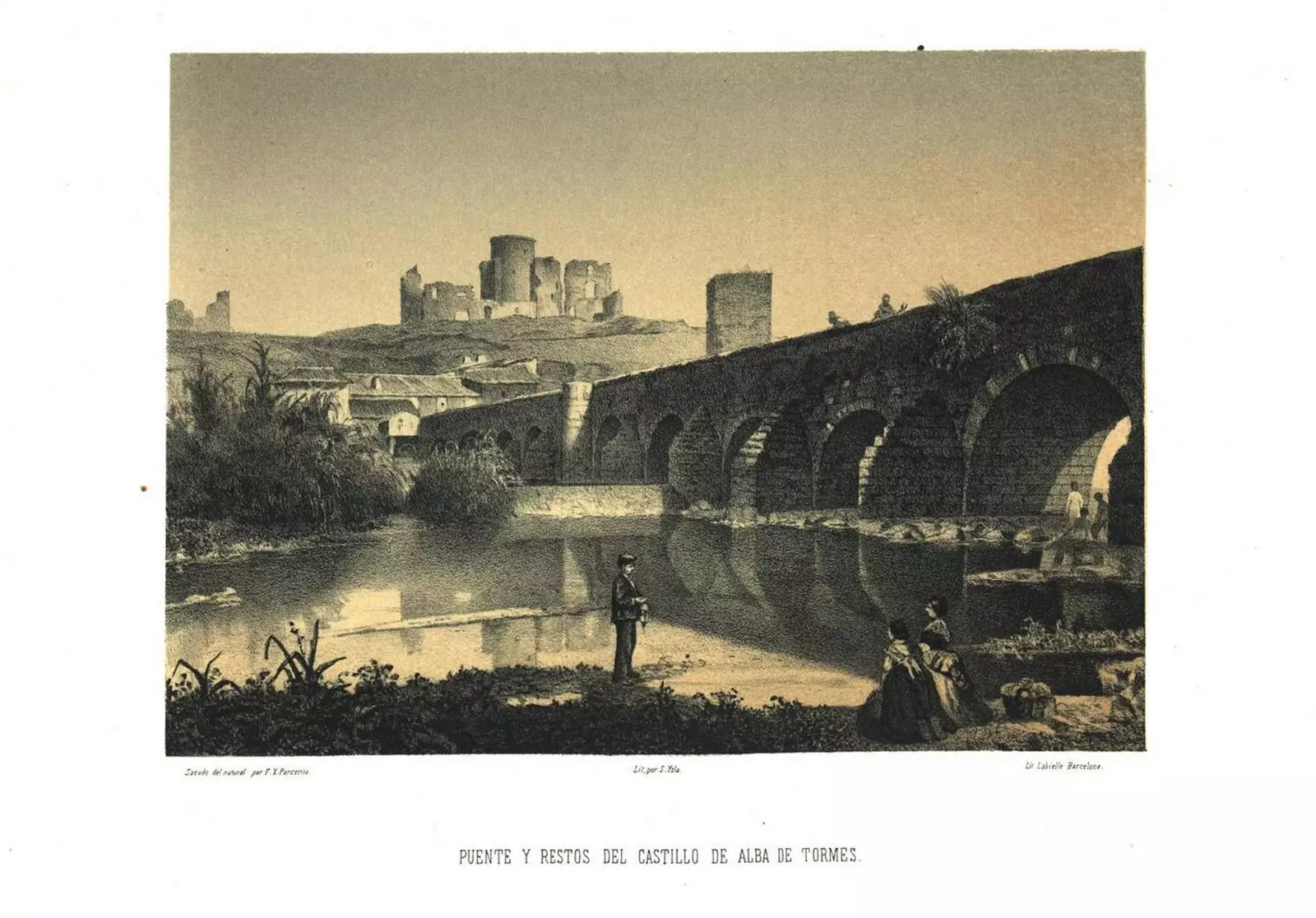 Pont i restes del castell d'Alba de Tormes sobre 1865