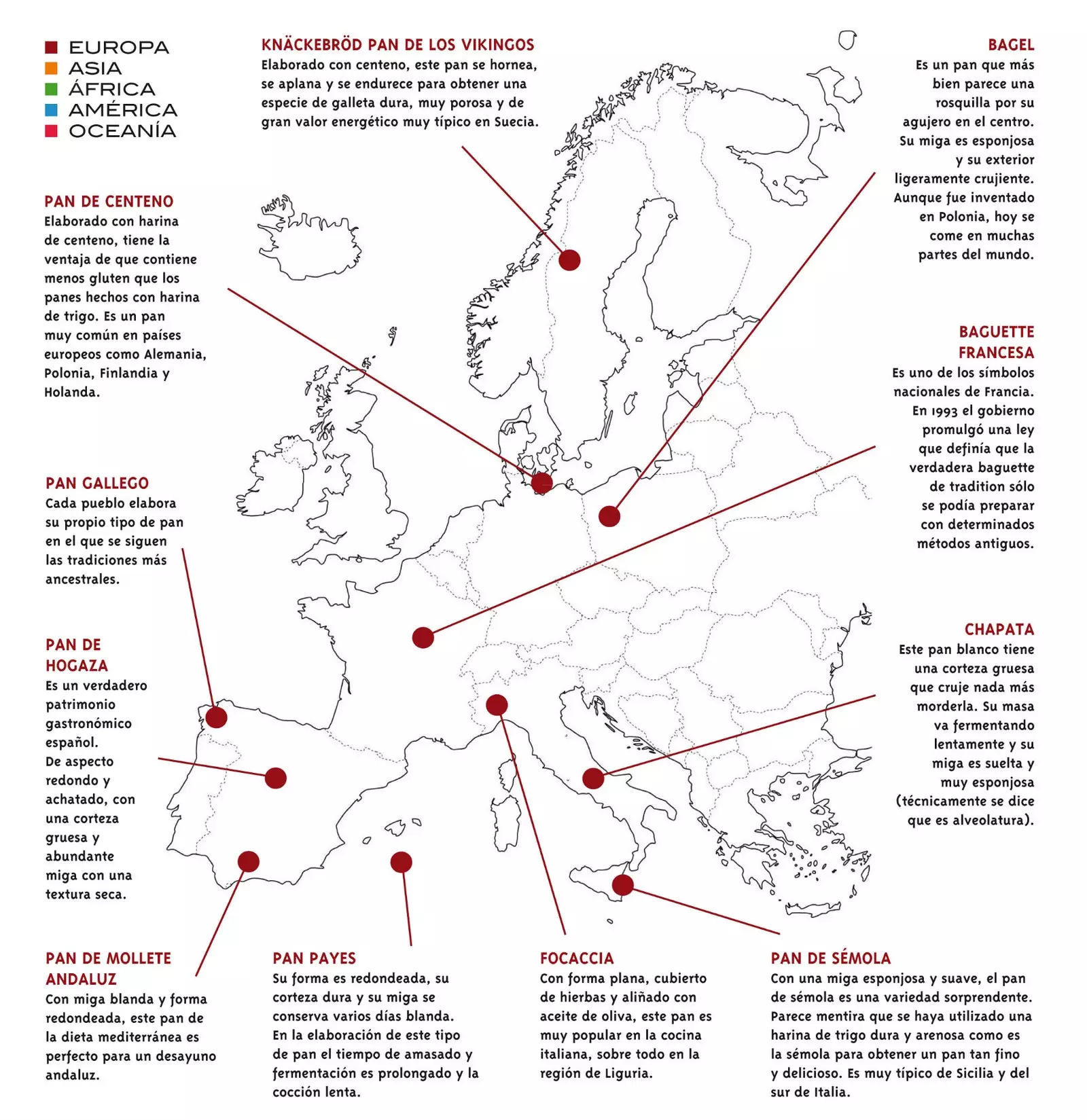 Chlebová mapa sveta v Európe.