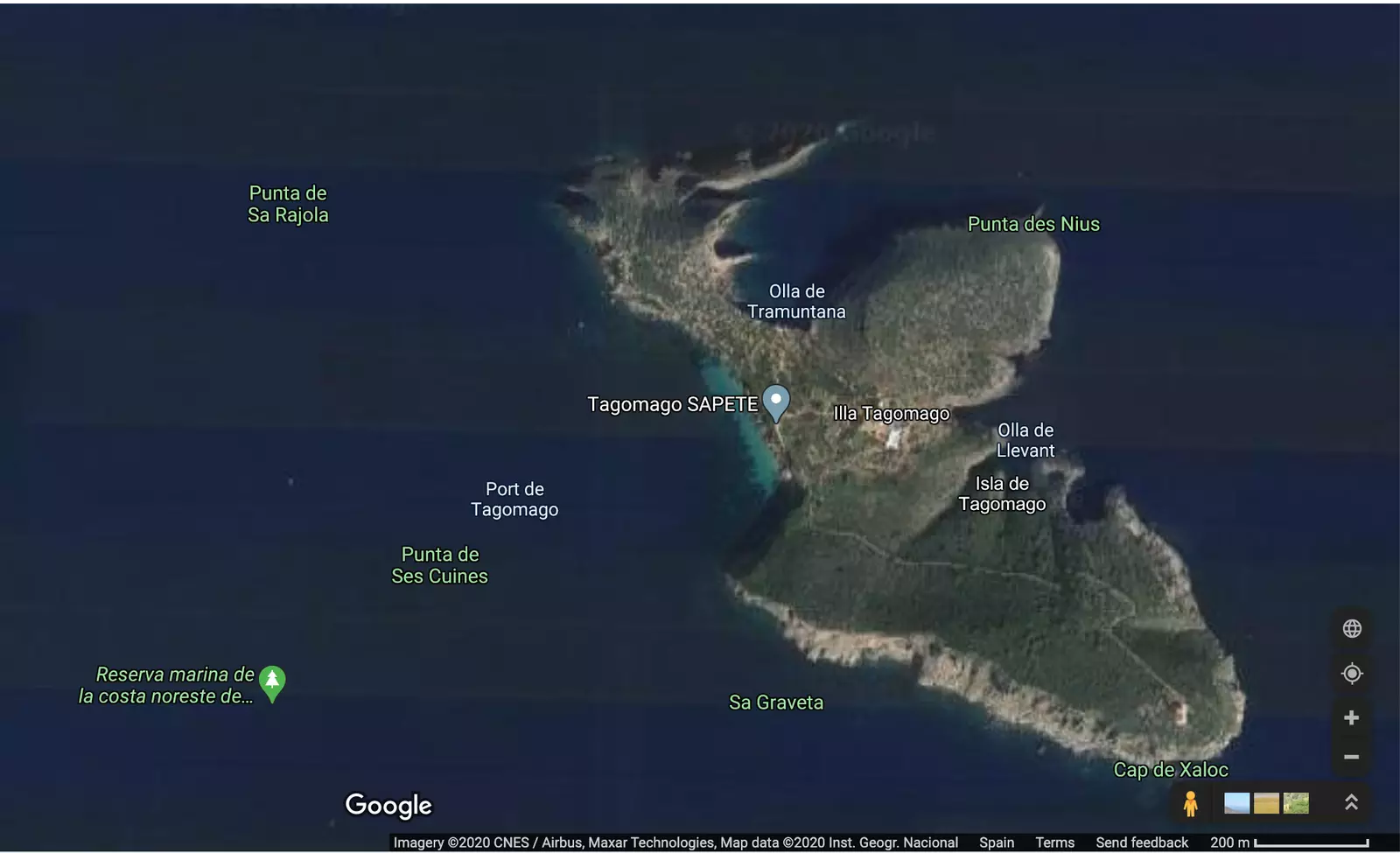 Tagomago w Mapach Google