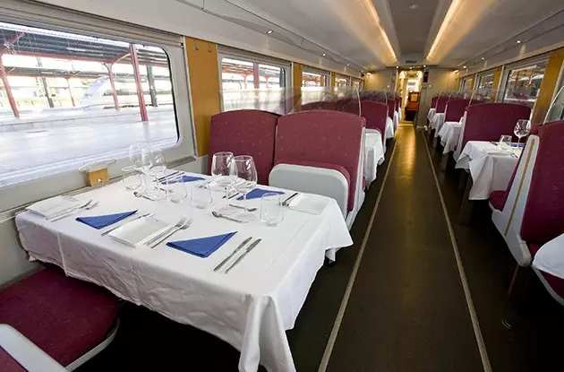 This is the restaurant car of the Pilgrim Train