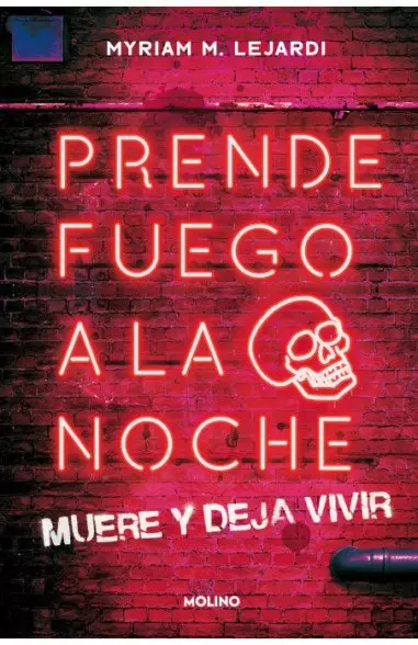 Cover of Set Fire to the Night by Myriam M. Lejardi featuring a red neon skull on a brick wall