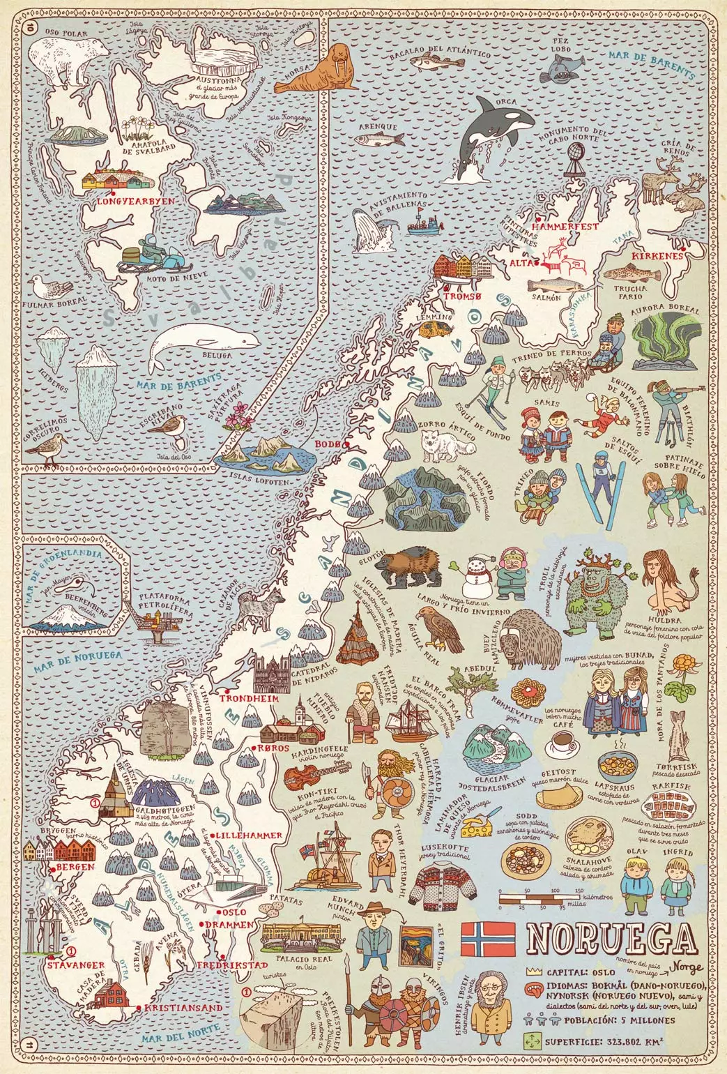 Ilustrasi Atlas Norwegia dari 'Atlas of the World'