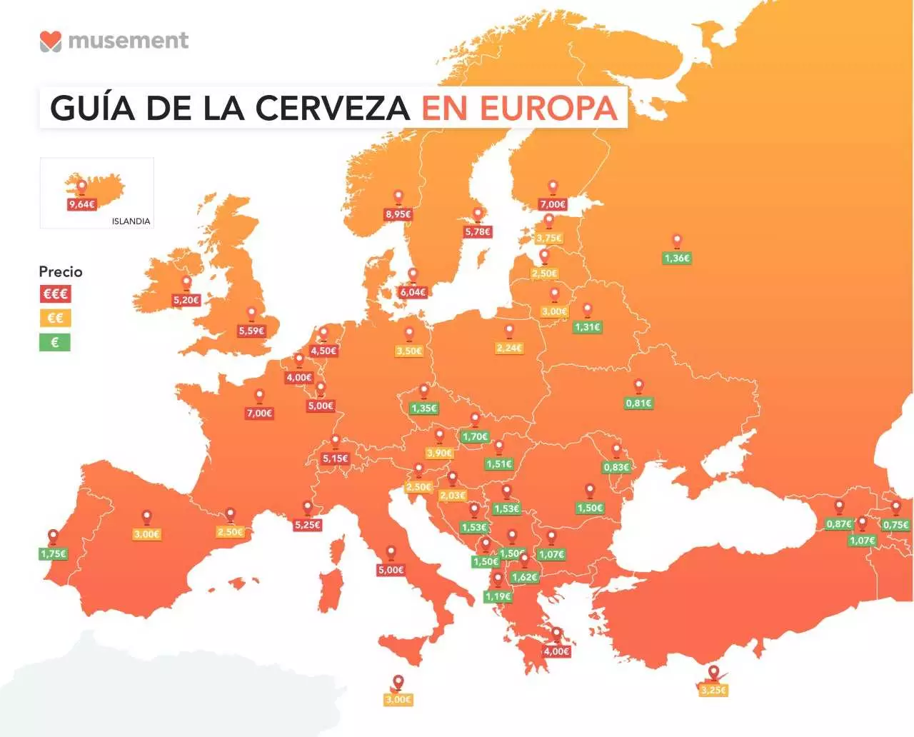 Carte des prix de la bière