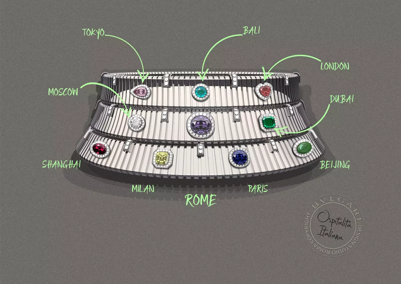 Dawn huma l-postijiet differenti tal-lukandi Bvlgari l-ħaġar prezzjuż tal-necklace fid-dinja