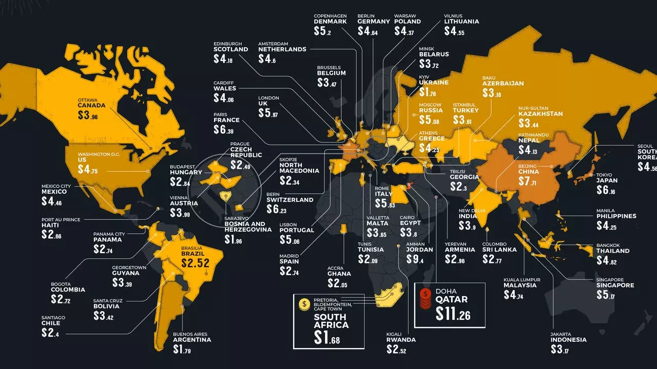 Cette carte montre le prix d'une bière dans les différents pays du monde (et combien est consommée dans chacun)