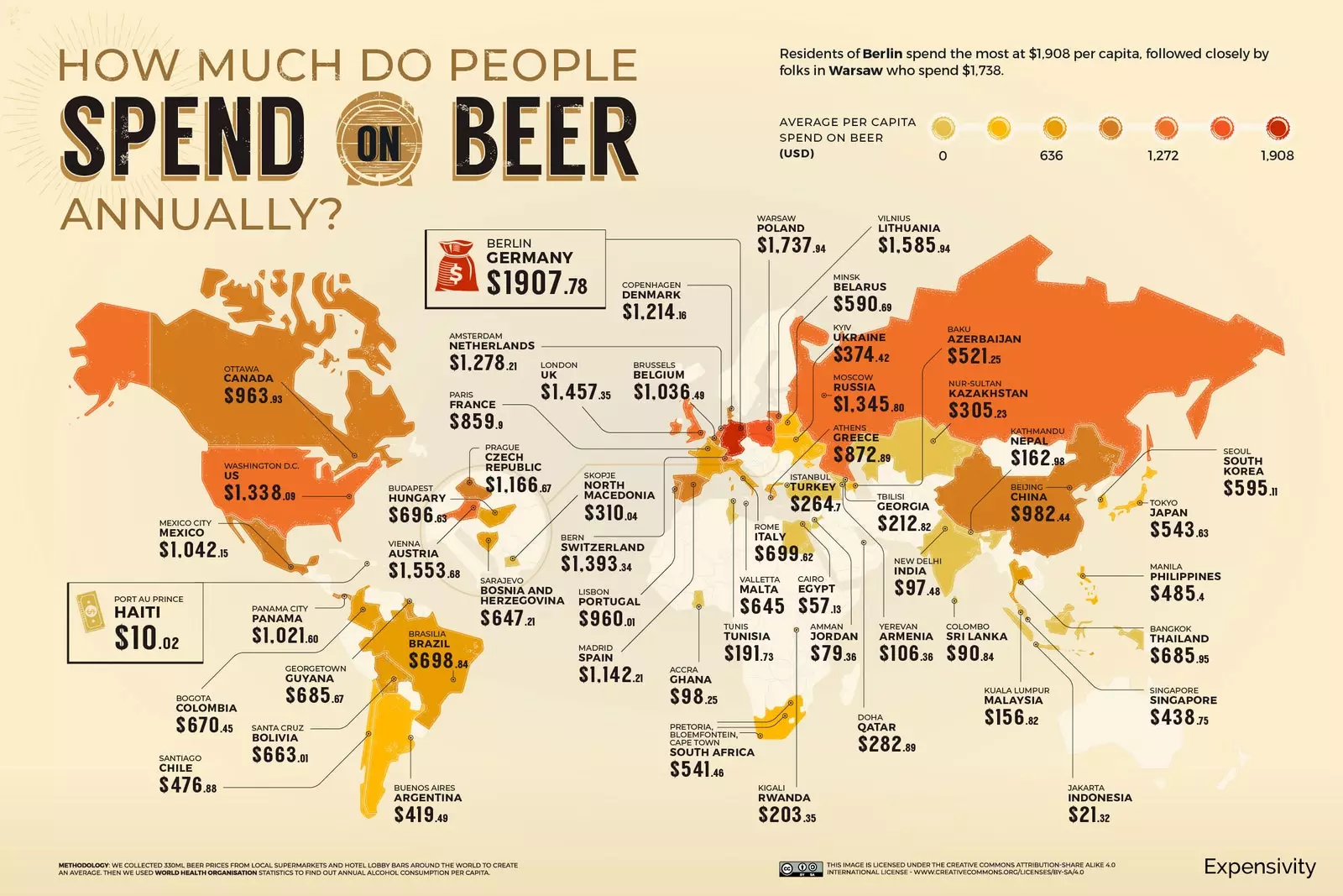 Carte des dépenses annuelles en bière