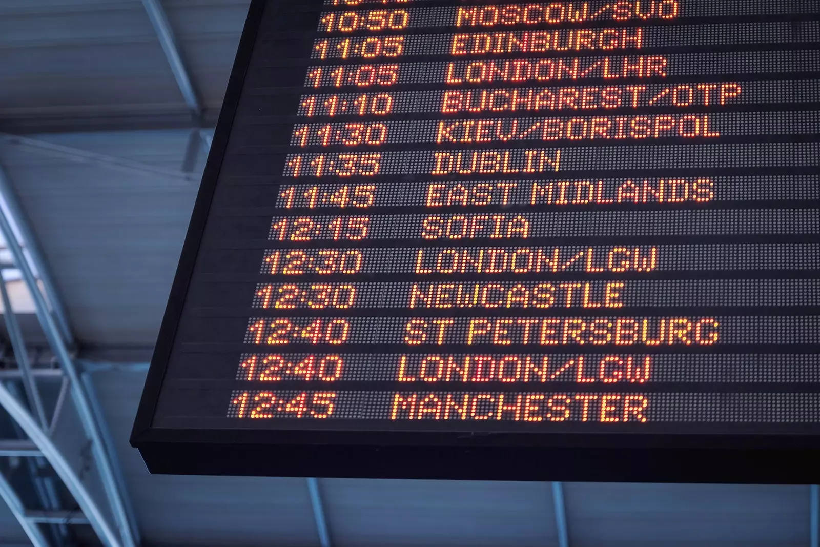 Destinations dans un aéroport