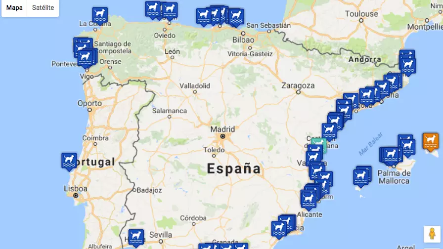 Mapa, jak si užít pláže pro psy ve Španělsku v roce 2017