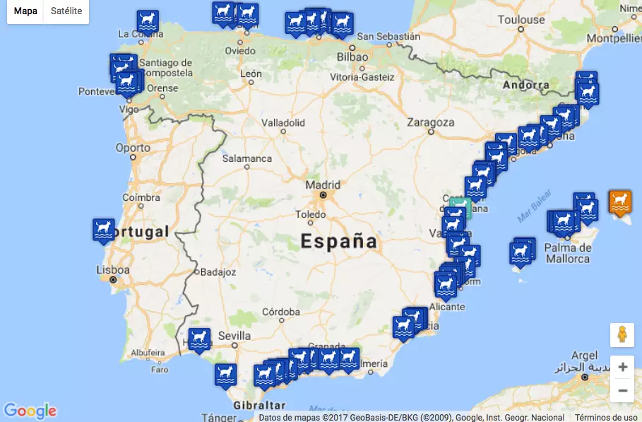 سواحل برای سگ ها در اسپانیا 2017