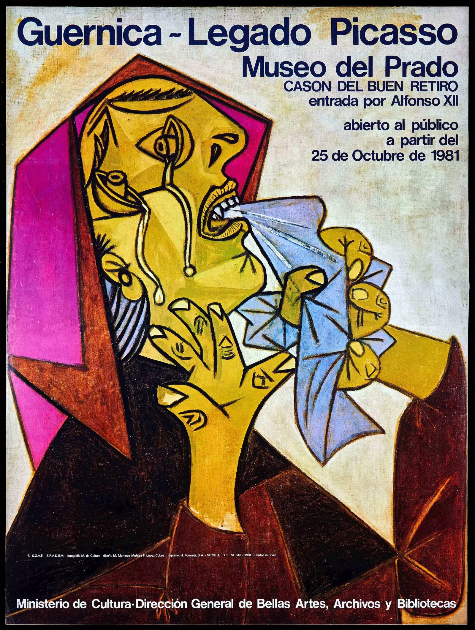 Affiche pour l'exposition 'Guernica. Picasso Legacy' in the Casón del Buen Retiro 1981. National Museum Art Center Reina...