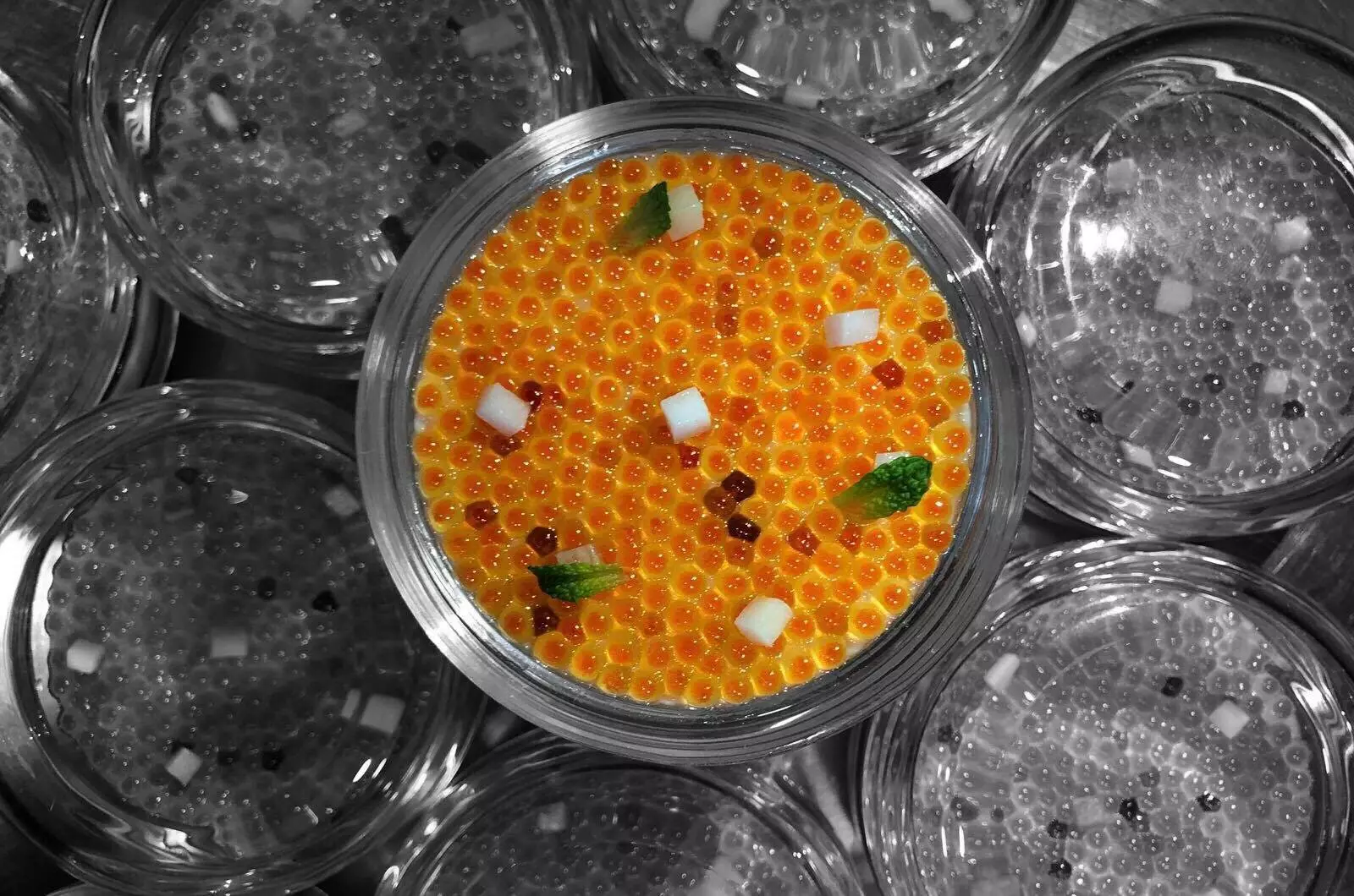 Pannacotta stew with trout yolks and mint at Besana Tapas.