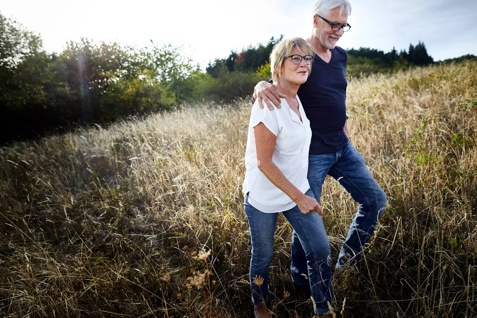 elderly couple walking