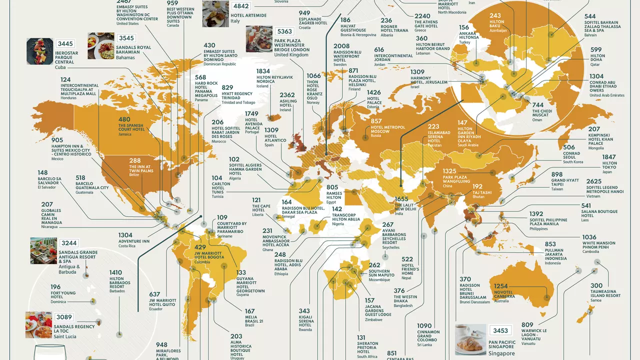 Mapa, která shromažďuje nejlepší hotelové snídaně na světě