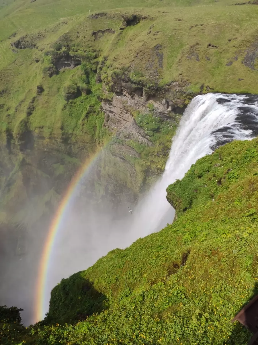 Den impressionante Skógafoss Waasserfall.