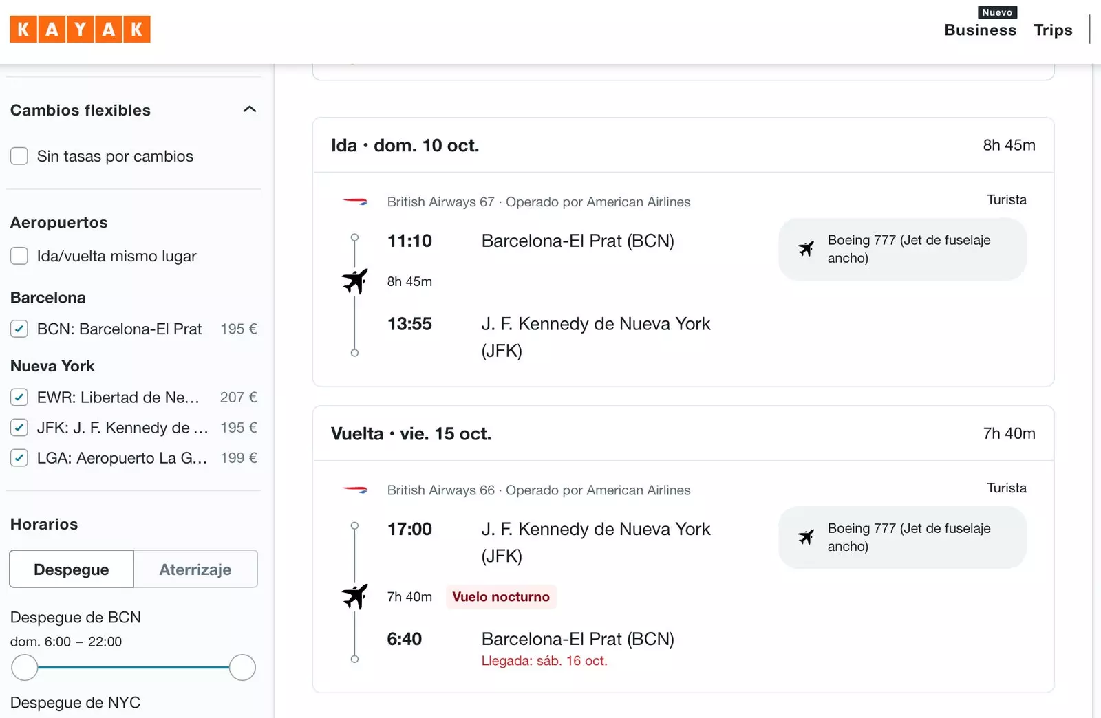 Skærmbillede af simulering af flyreservation