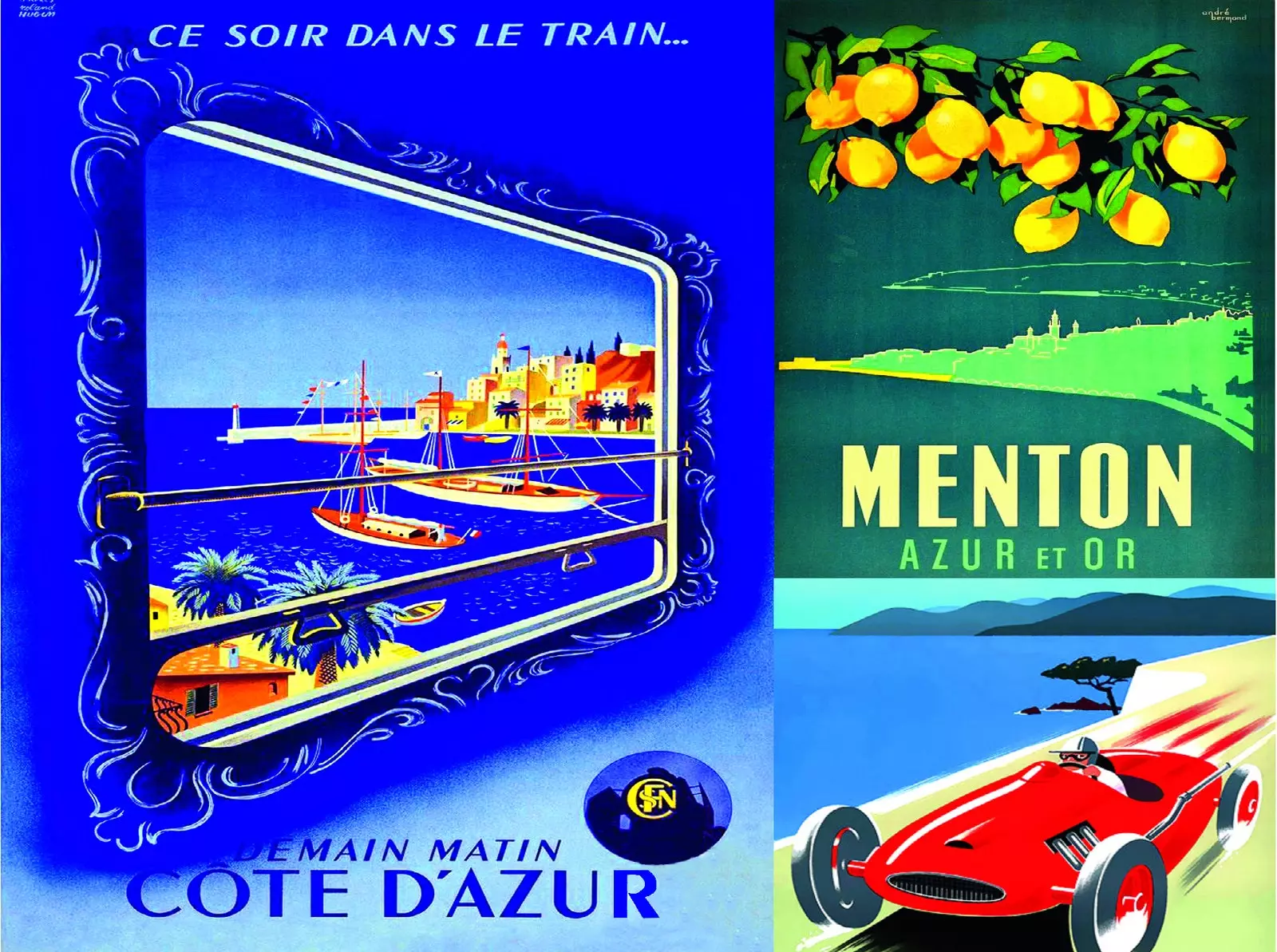 Vintage turistplakater for å promotere Côte d'Azur.