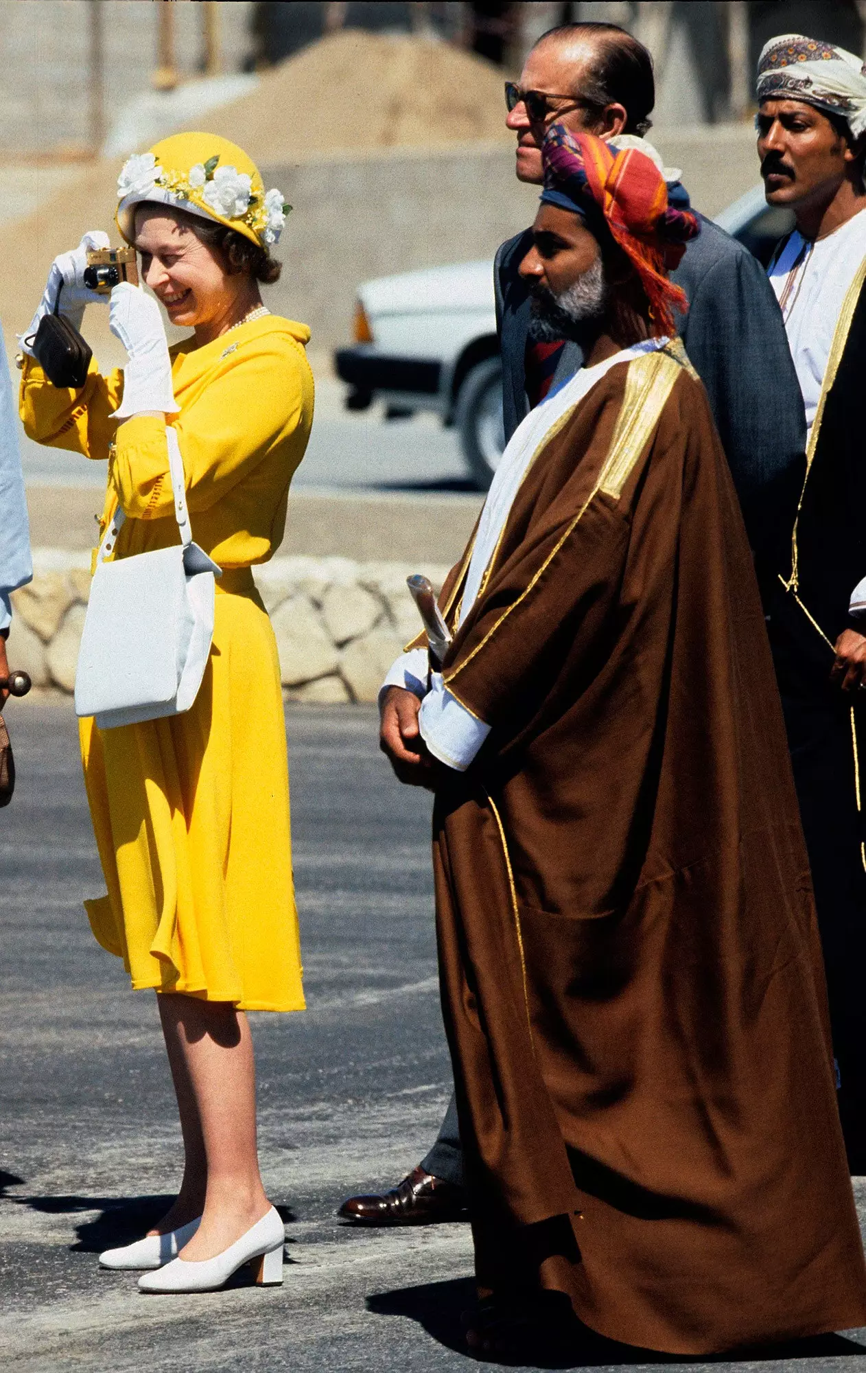 Dronning Elizabeth II akkompagneret af sultan Qaboos i 1979