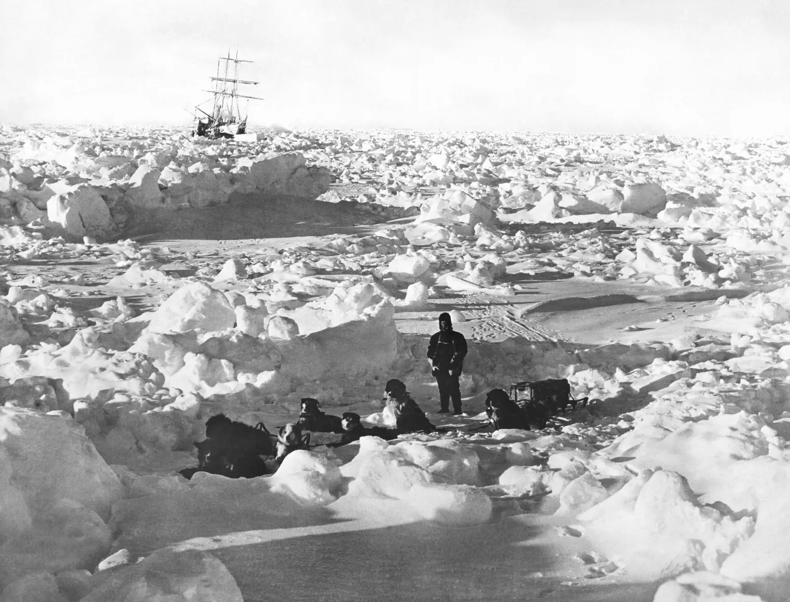 L'Endurance intrappolato nel ghiaccio del Mare di Weddell