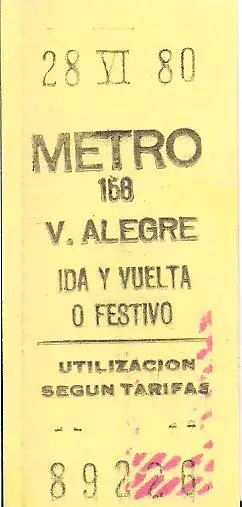 Obrázok spiatočného lístka na madridské metro zakúpeného na stanici Vista Alegre