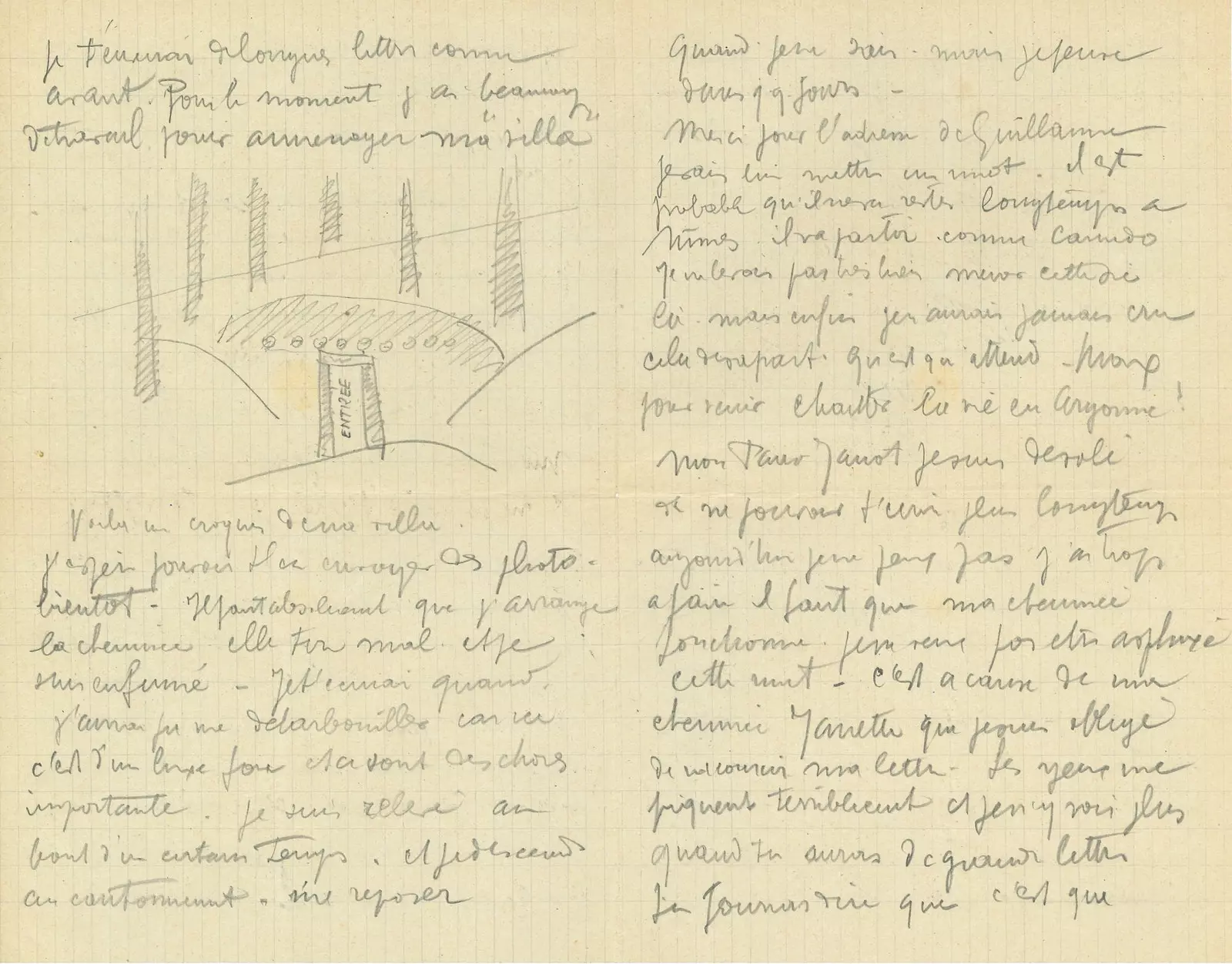 Handgeschriwwe Bréif un d'Jeanne Lohy vum Fernand Lger iwwer d'Schéinheet vum Argonnebësch trotz dem Krich.