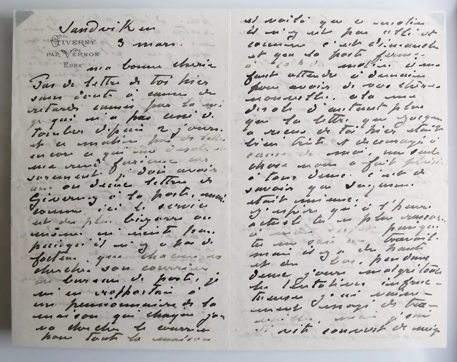 Scrisoare către Alice Hosched de Claude Monet despre dificultățile pe care le-a întâmpinat în timpul plimbărilor ei prin Londra sau al întâlnirilor ei...