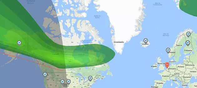 Aurorasaurus il-mappa li tindika fejn tara d-dwal tat-tramuntana f'ħin reali