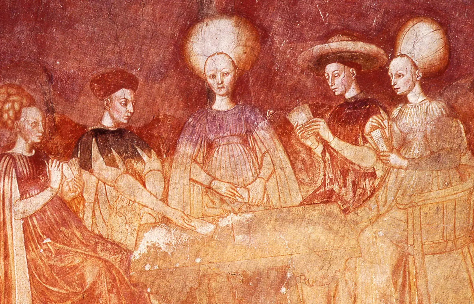 Giocatori di tarocchi in un affresco nel Palazzo Borromeo di Milano