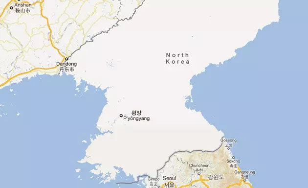 Harmaa Pohjois-Korean kartta Googlemapsissa