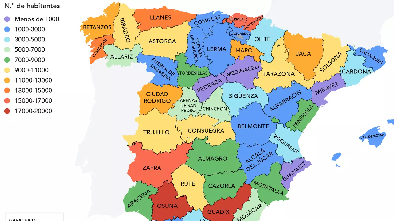 Mapa nejoblíbenějšího města v každé provincii Španělska