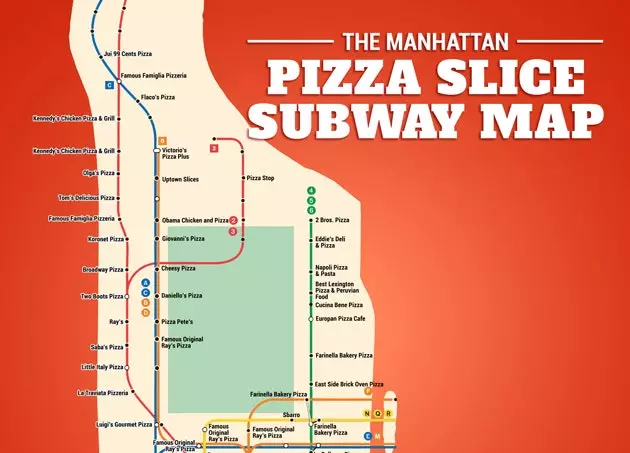 Ramani ya barabara ya chini ya ardhi ya Manhattan katika toleo la pizzerias