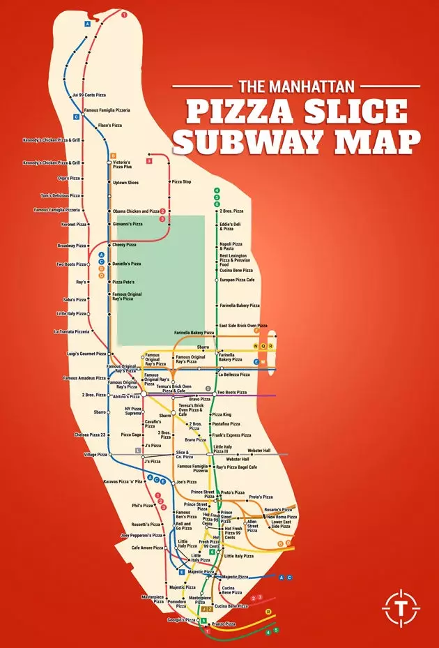 Kompletní mapa pizzerií na Manhattanu