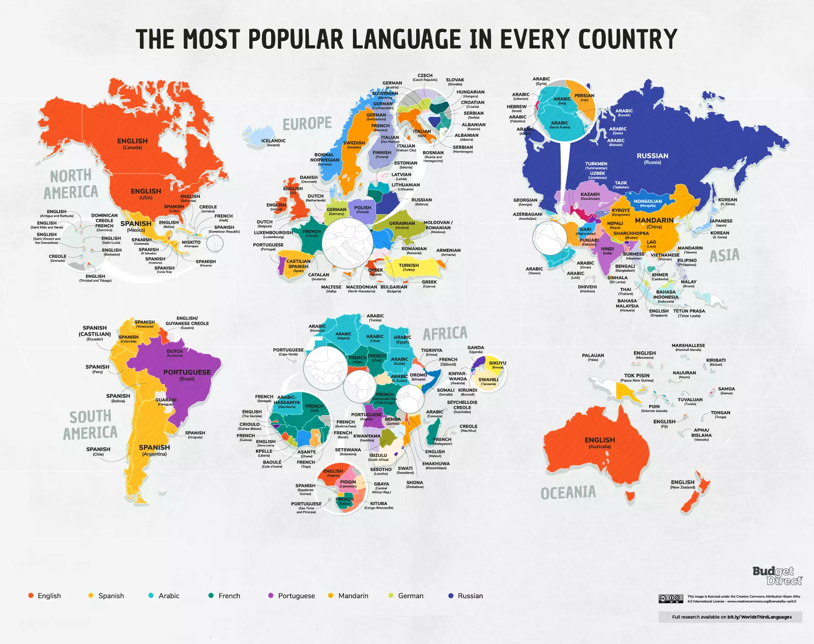 Mapa jezika koji se najviše govore u svakoj zemlji