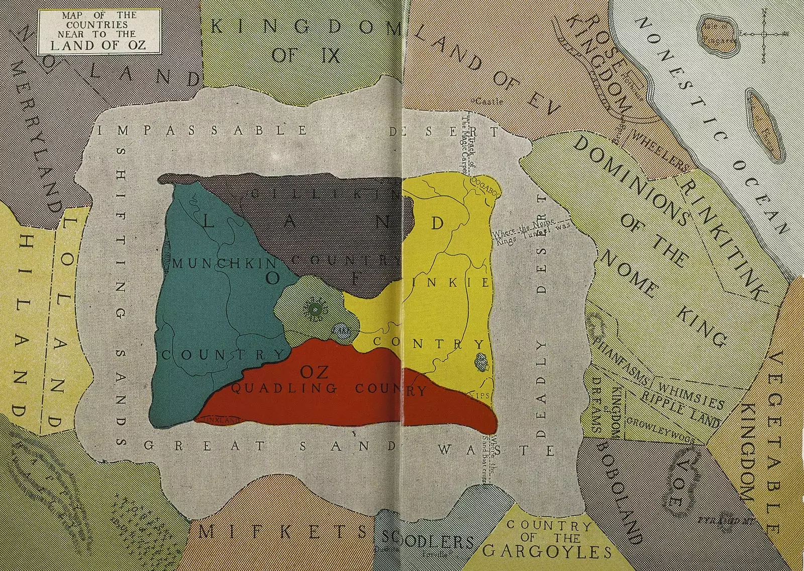 'Carte des pays proches du pays d'Oz par John R. Neil inspiré du 'TikTok of Oz de Frank L. Baum