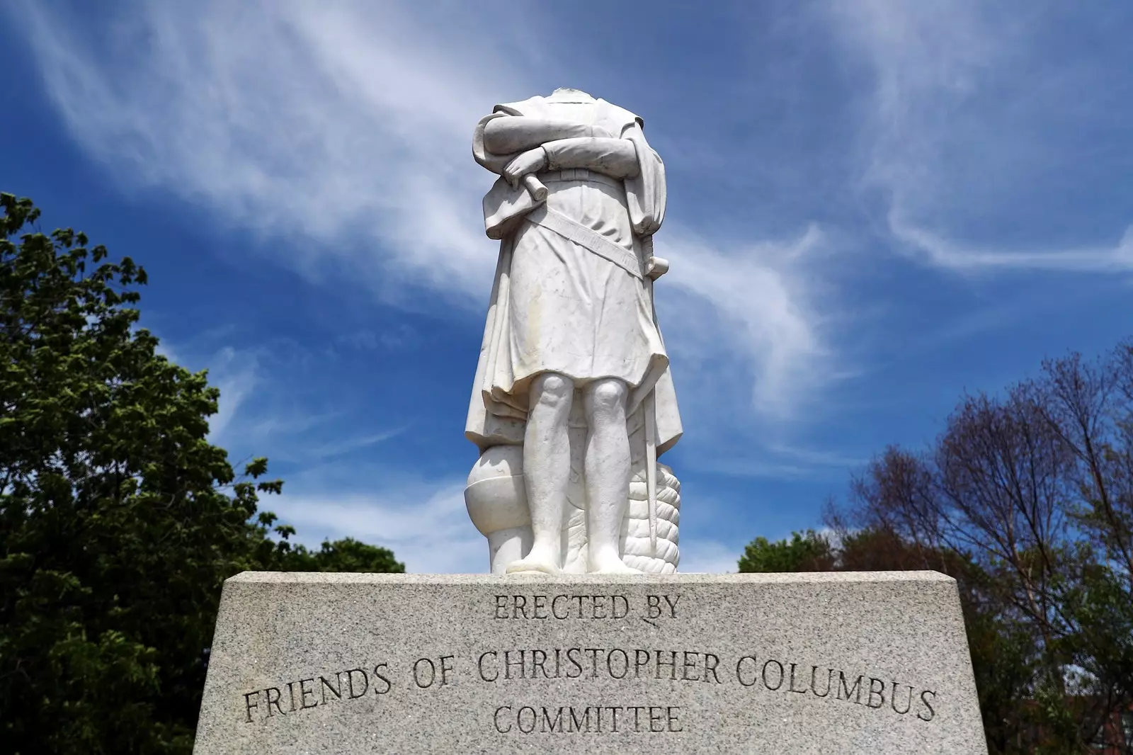 Headless statue of Christopher Columbus in Boston