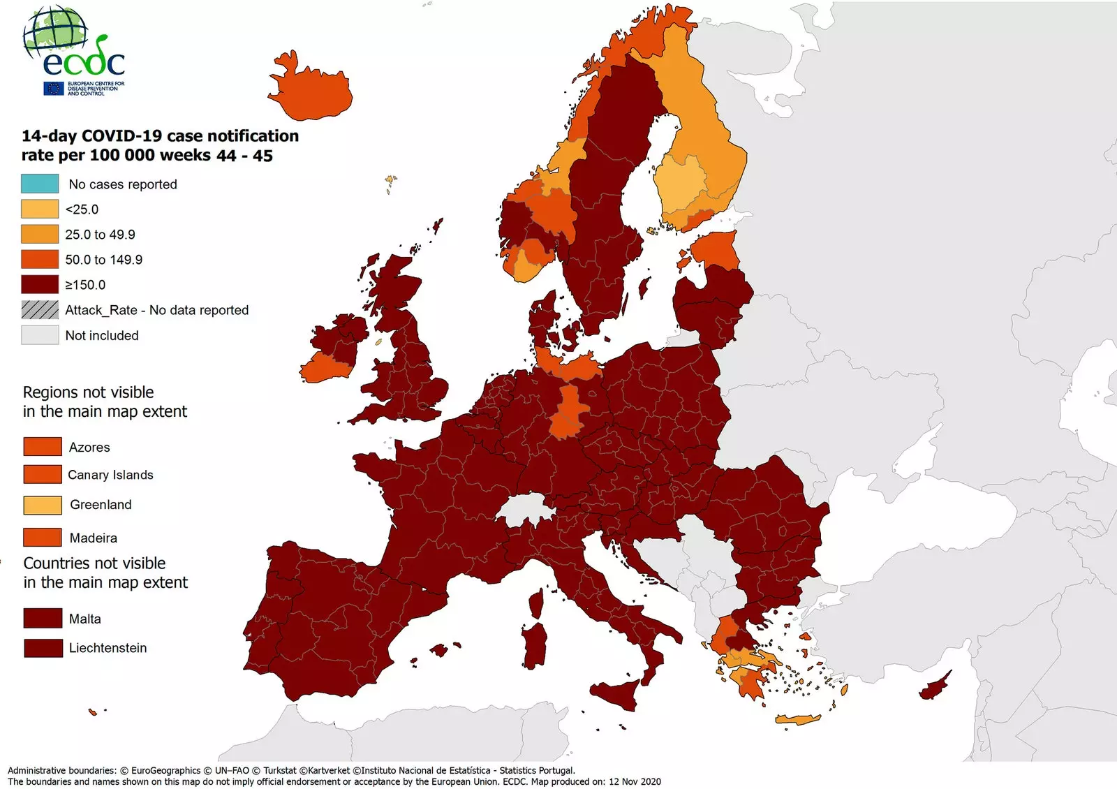 Karte des Europäischen Zentrums für die Prävention und die Kontrolle von Krankheiten