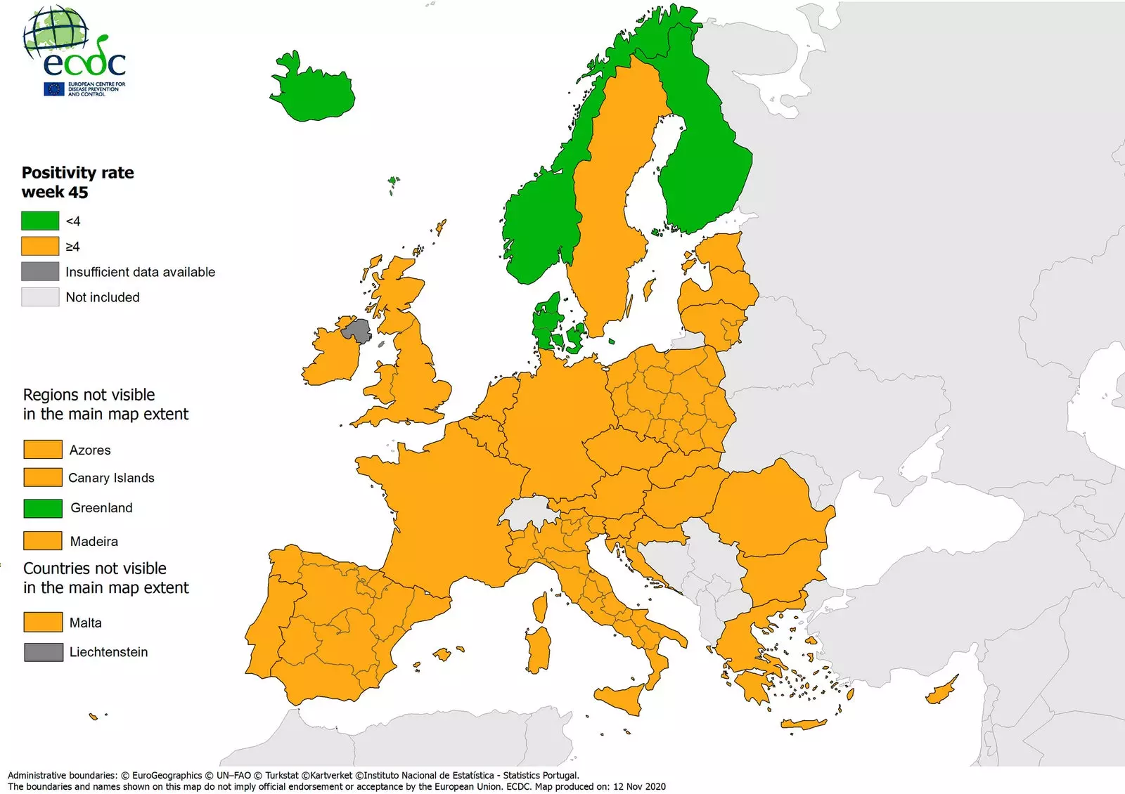 Mapa Europejskiego Centrum Zapobiegania i Kontroli Chorób