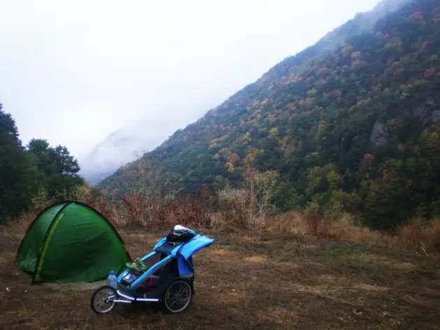 The trekking cart and the tent in Armenia