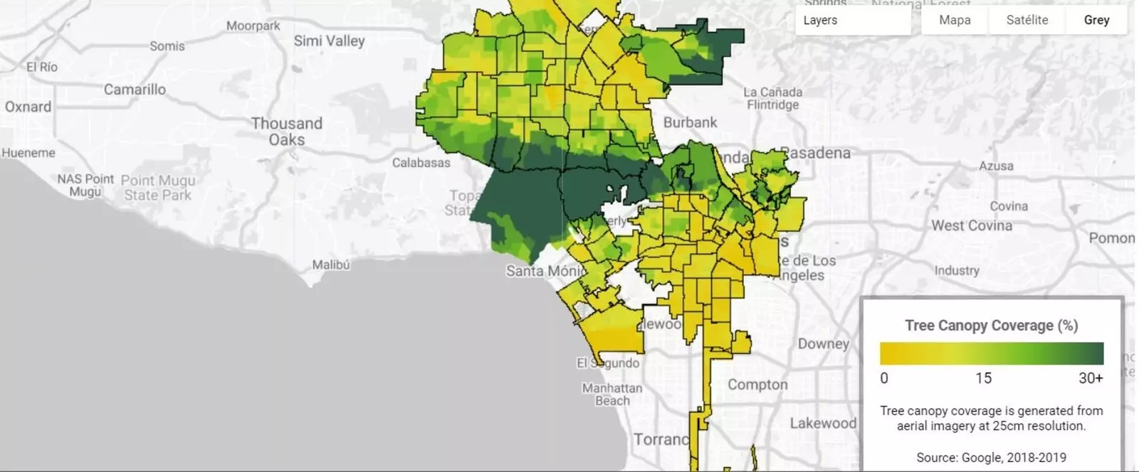 Labs Tree Canopy на картата повторно засади дрвја во градот.