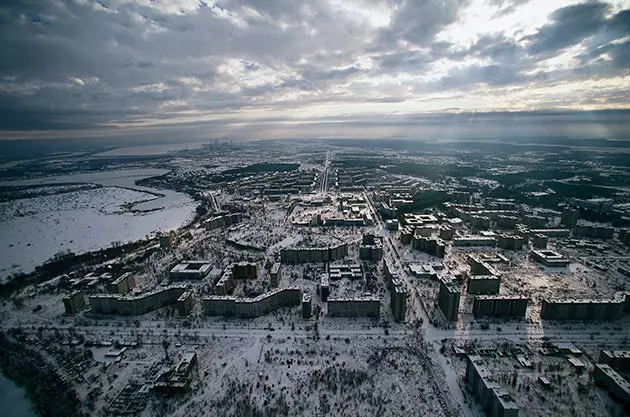 Vista aérea da cidade fantasma de Pripyat