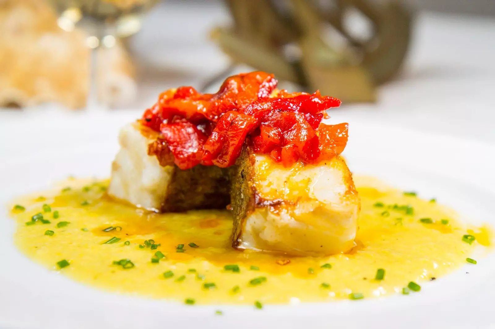 Cod Loin Over Corn Cream and Red Pepper Jam from Casa Bigote