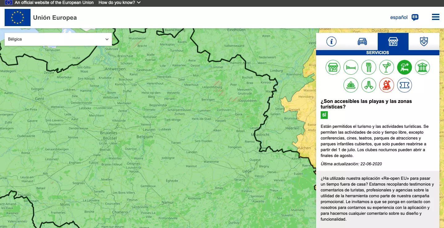 Reopen EU biedt u de openingsdata van stranden en andere toeristische gebieden