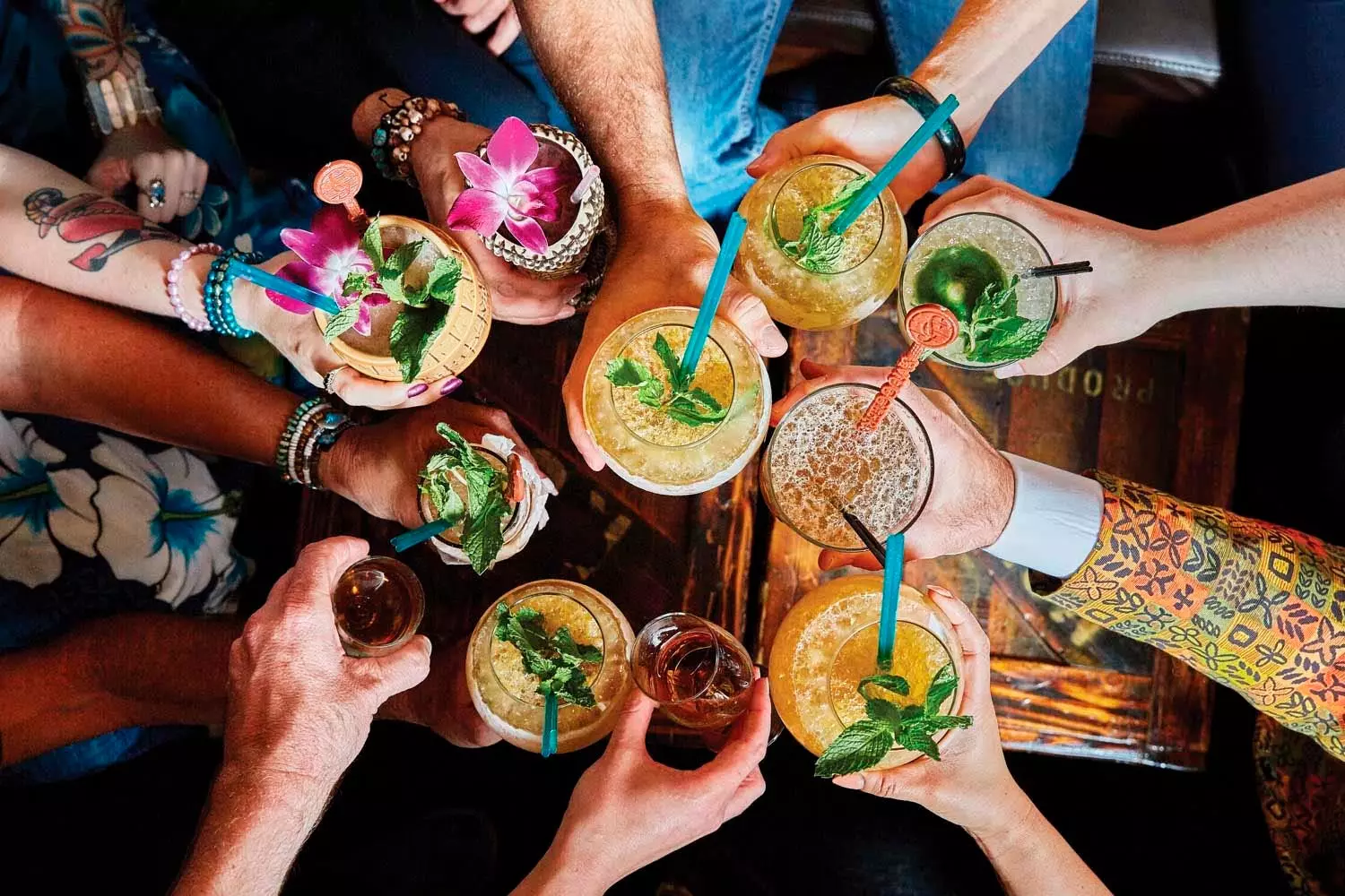 overhead view of cocktails at Smuggler's Cove