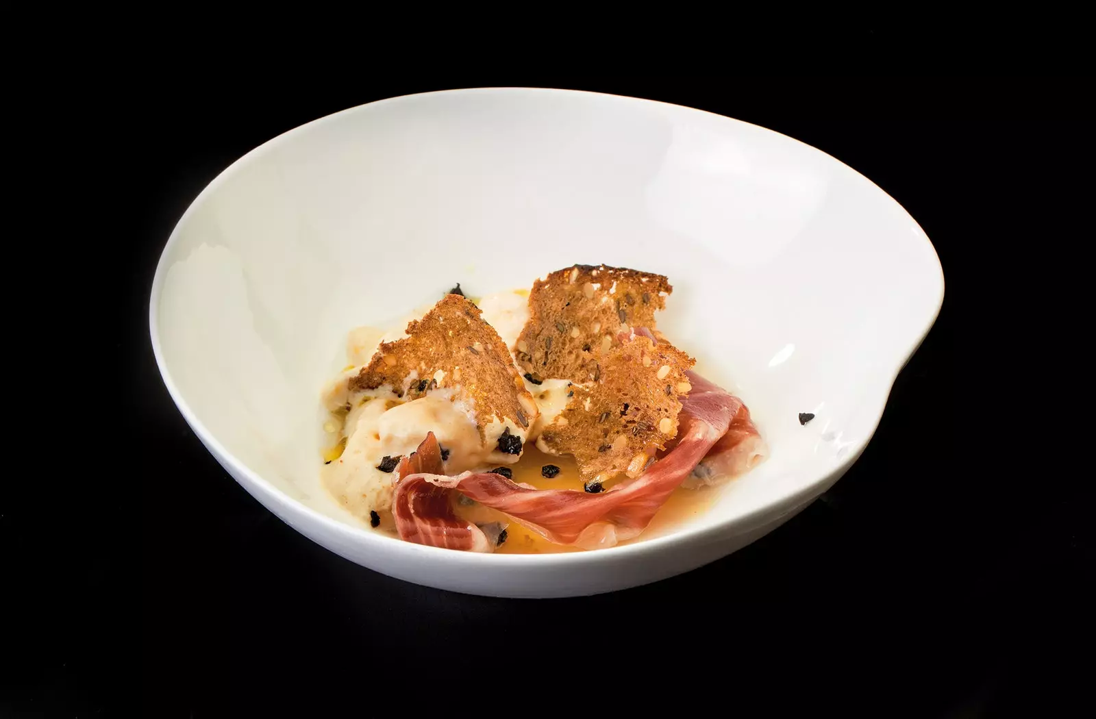 Joselito ham jelly and fermented cereal bread mousse