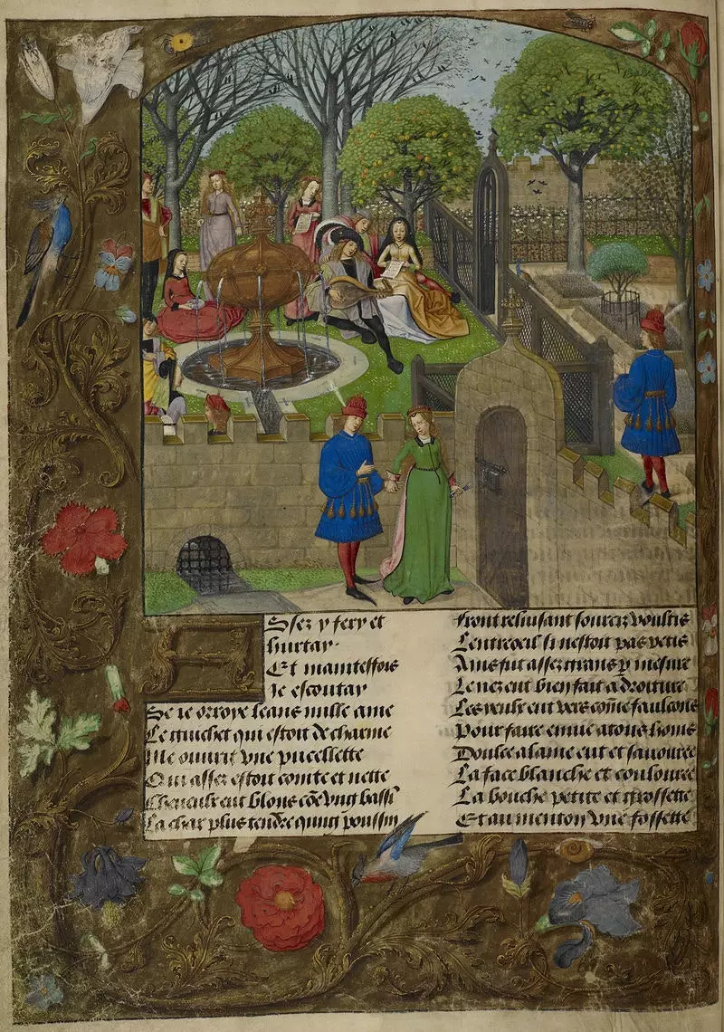 Manuscrit sur lequel Bosch s'est inspiré appartenant au 'Roman de la Rose' de Guillaume de Lorris 1490