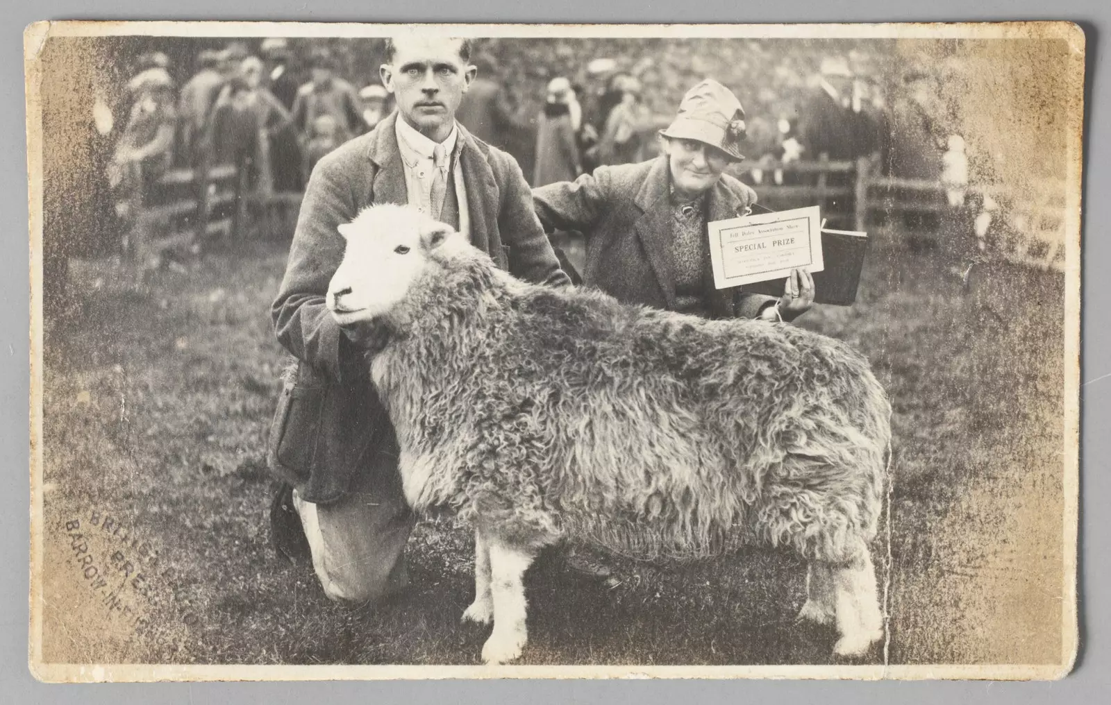 Tom Storey et Beatrix Heelis avec la brebis primée le 26 septembre 1930. Tirage photographique publié par la British Photo...