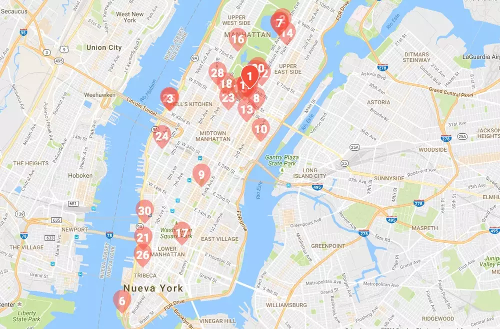 Mapa 30 najskupljih kuća za prodaju u New Yorku