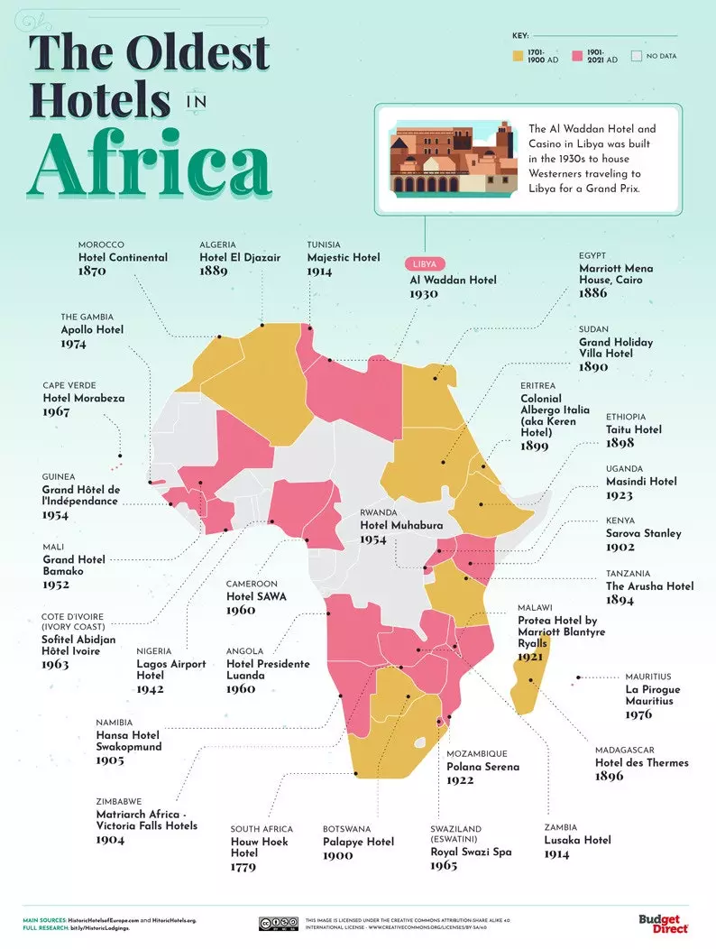 Мапа са најстаријим хотелима у свакој земљи