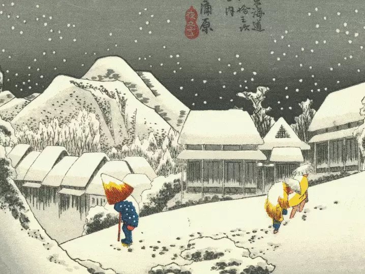 Usiku wenye theluji huko Kanbara Utagawa Hiroshige