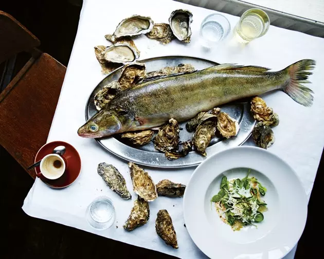 Fisk marinerad i grönt te tillsammans med ostron från restaurang Lof.