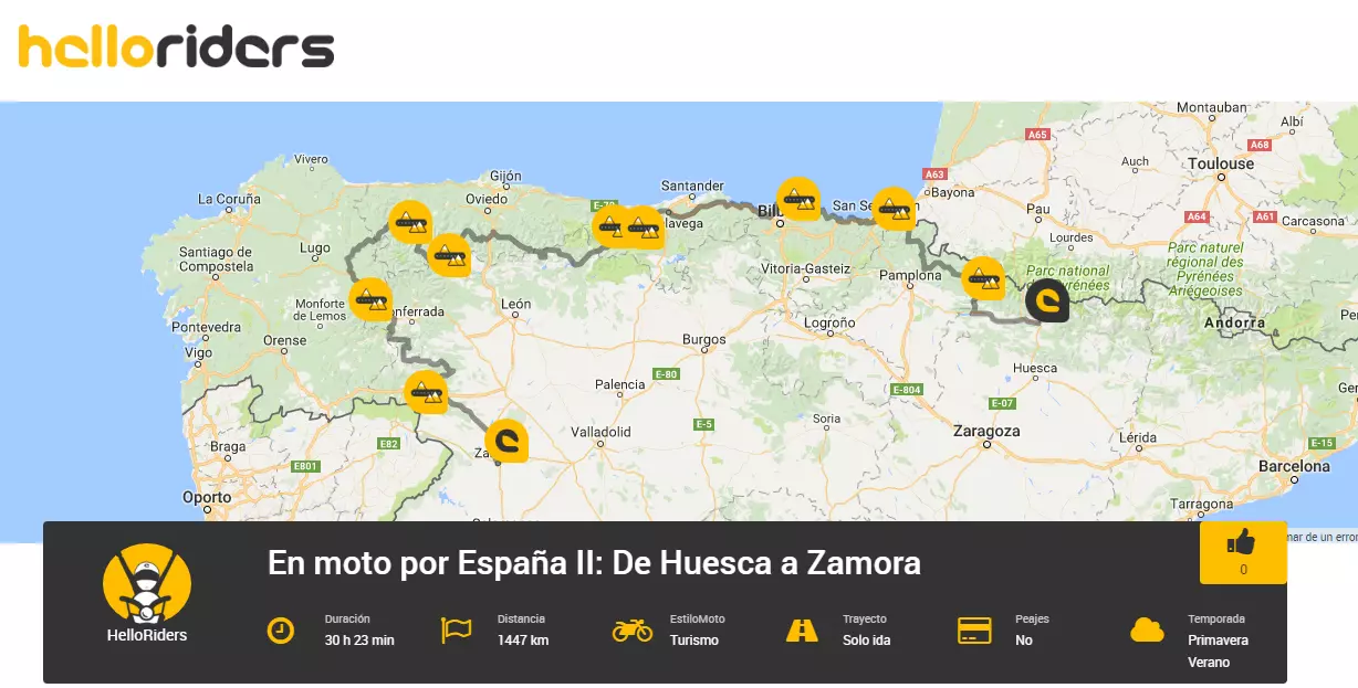 Kutoka Huesca hadi Zamora kwa pikipiki